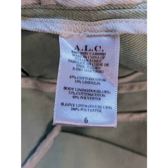 A.L.C. Size 6 Segwick Blazer Jacket Linen Cotton Mint Green Double Breasted - Picture 4 of 10